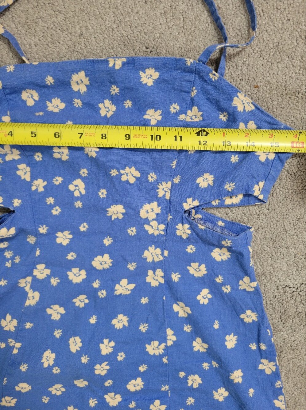 Zara Blue Floral Linen Blend Mini Dress Side Cutouts Summer Sundress Size Medium - Picture 9 of 9